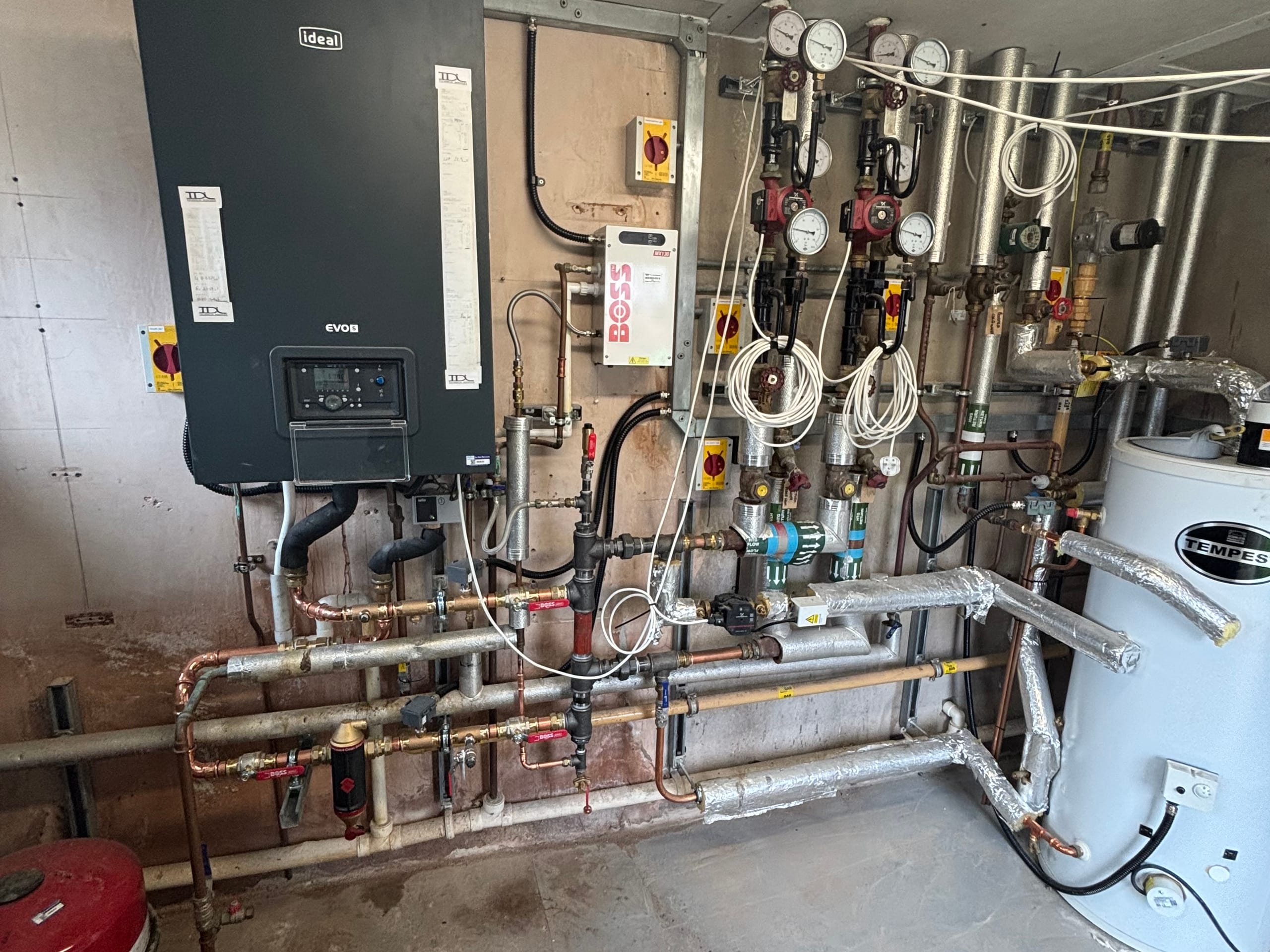 Boiler, controls and pipework at Ormsgill Community Centre